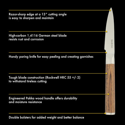 1.4116 German Stainless Steel Paring Knife – 3.5-Inch Precision Kitchen Knife for Peeling, Trimming & Prep Work, Full-Tang Blade