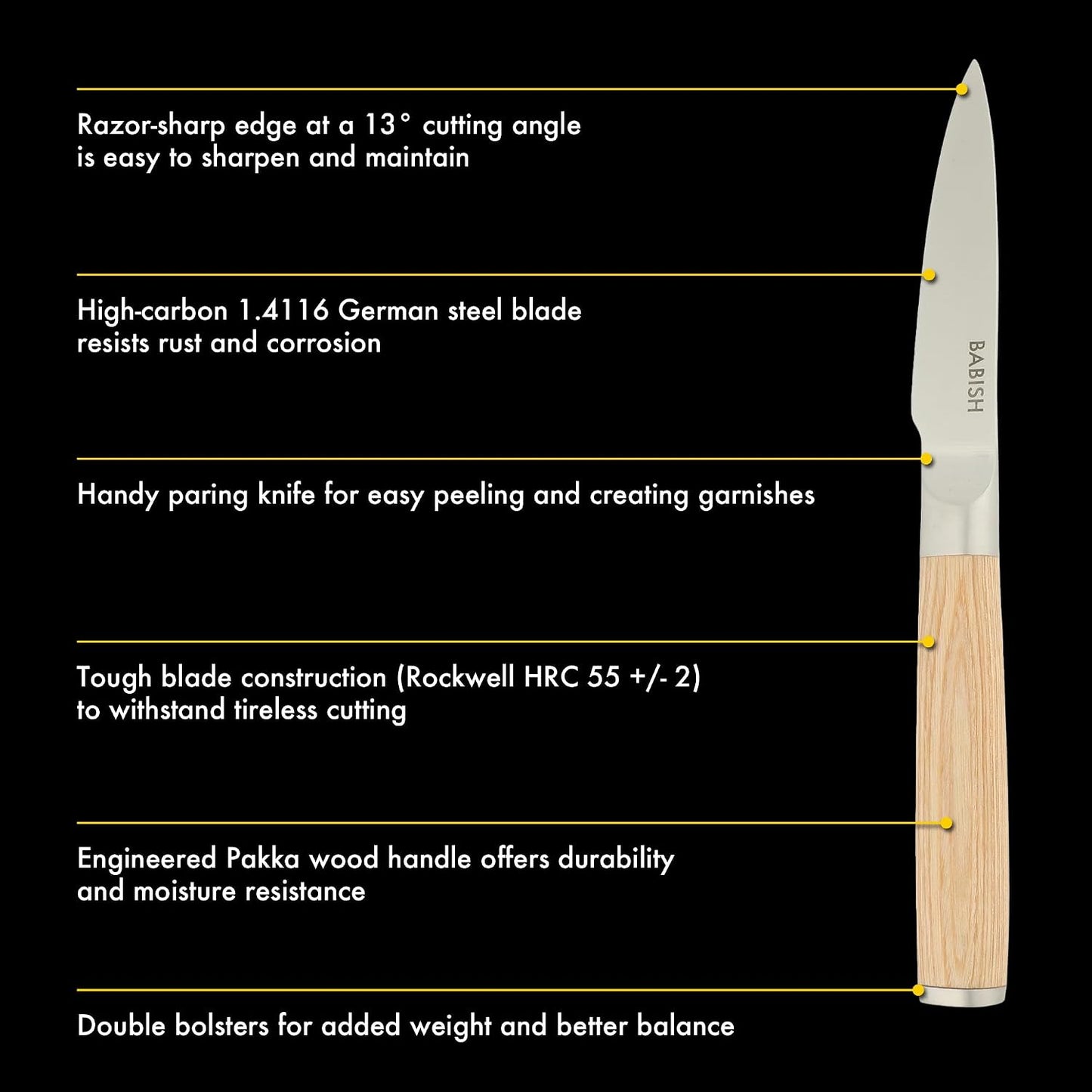 1.4116 German Stainless Steel Paring Knife – 3.5-Inch Precision Kitchen Knife for Peeling, Trimming & Prep Work, Full-Tang Blade
