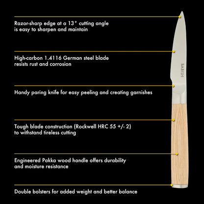 1.4116 German Stainless Steel Paring Knife – 3.5-Inch Precision Kitchen Knife for Peeling, Trimming & Prep Work, Full-Tang Blade