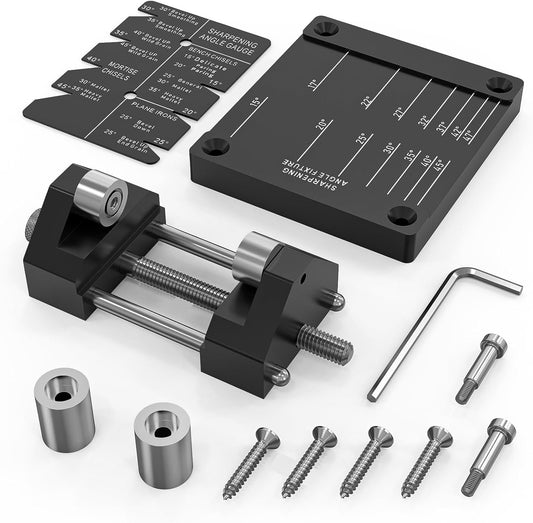 Precise Chisel Sharpening Jig Kit, Honing Guide System for Woodworking Chisels and Planes (5/32" to 3"), Chisel Honing Guide with Adjustable Angle Fixture and Angle Gauge (1)
