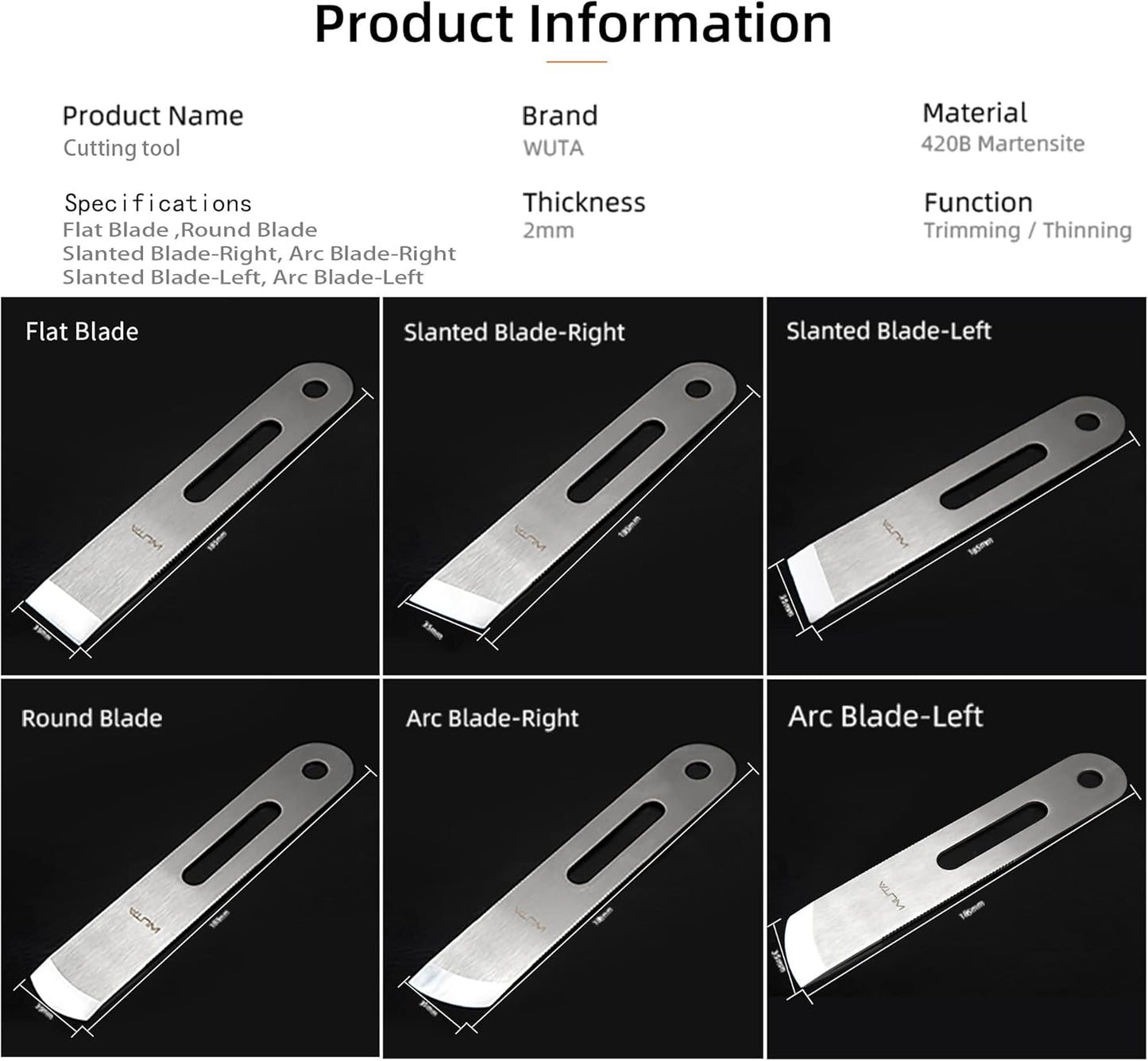 Leather Thinning Knife Skiving Tools 420B Martensitic Stainless Steel Professional Design DIY Craft Cutting Sharp Leathercraft Cutting Round/Flat/Slanted Blade, Right/Left Handed