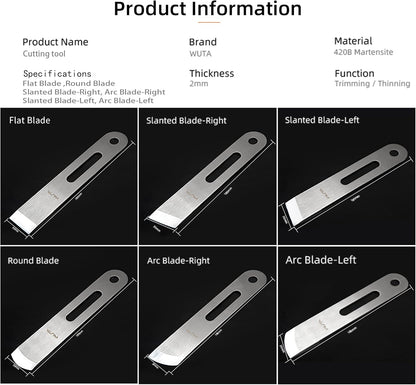 Leather Thinning Knife Skiving Tools 420B Martensitic Stainless Steel Professional Design DIY Craft Cutting Sharp Leathercraft Cutting Round/Flat/Slanted Blade, Right/Left Handed