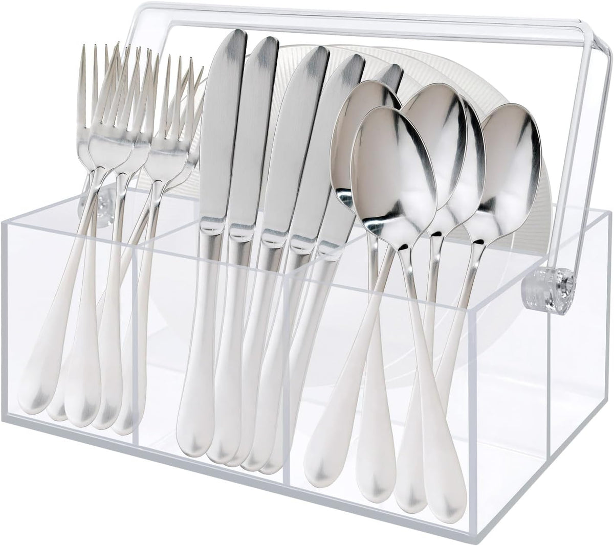 Acrylic Utensil Holder & Silverware Organizer,Space-Saving Heavy-Duty Cutlery Caddy for Spoons,Forks,Knives,Napkins Kitchen Countertop,able,Buffet,Picnic Party (Indoor Outdoor Use)