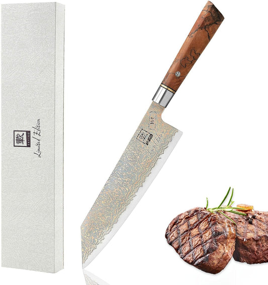Limited Edition Copper Damascus Chef’s Knife – 8.3" Kiritsuke Blade | Damascus Steel with VG10 Core & Copper Texture | Maple Wood Handle | Professional Kitchen Knife in Gift Box