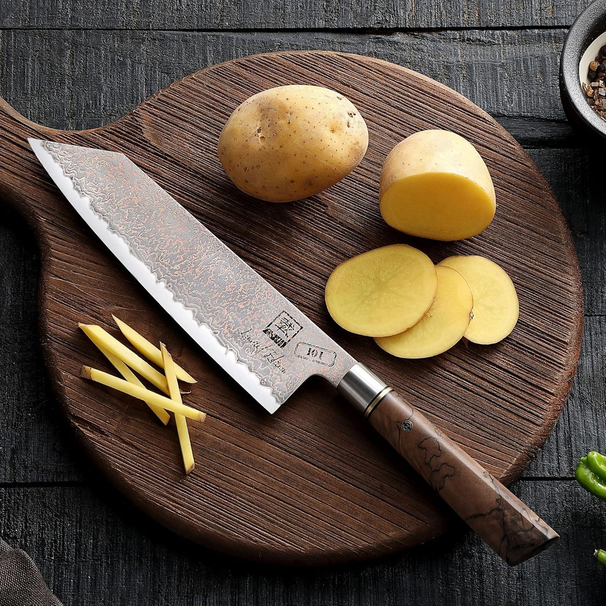 Limited Edition Copper Damascus Chef’s Knife – 8.3" Kiritsuke Blade | Damascus Steel with VG10 Core & Copper Texture | Maple Wood Handle | Professional Kitchen Knife in Gift Box