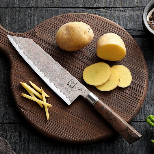 Limited Edition Copper Damascus Chef’s Knife – 8.3" Kiritsuke Blade | Damascus Steel with VG10 Core & Copper Texture | Maple Wood Handle | Professional Kitchen Knife in Gift Box