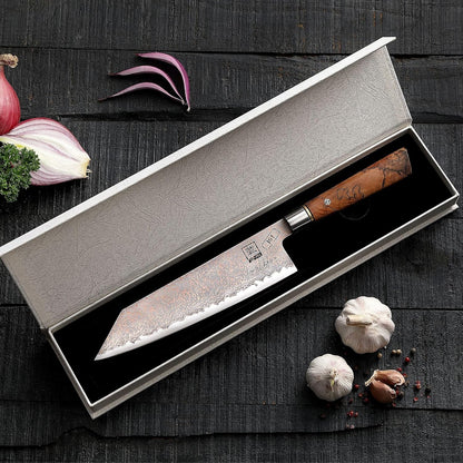 Limited Edition Copper Damascus Chef’s Knife – 8.3" Kiritsuke Blade | Damascus Steel with VG10 Core & Copper Texture | Maple Wood Handle | Professional Kitchen Knife in Gift Box