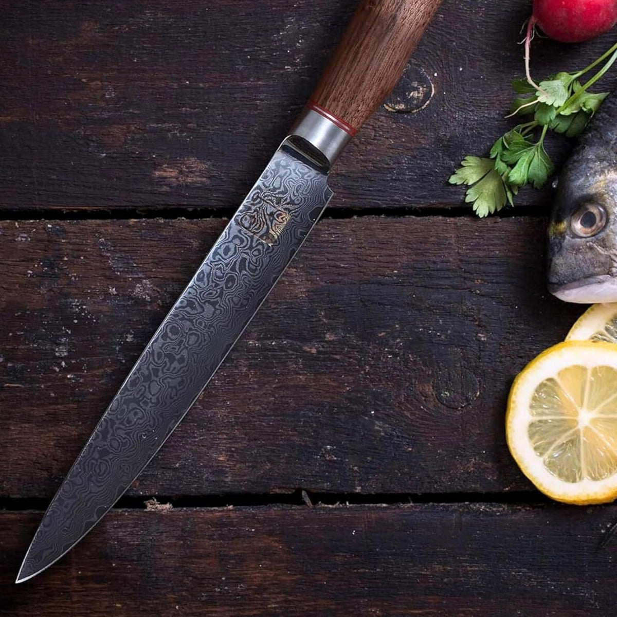 Limited Edition Copper Damascus Chef’s Knife – 8.3" Kiritsuke Blade | Damascus Steel with VG10 Core & Copper Texture | Maple Wood Handle | Professional Kitchen Knife in Gift Box