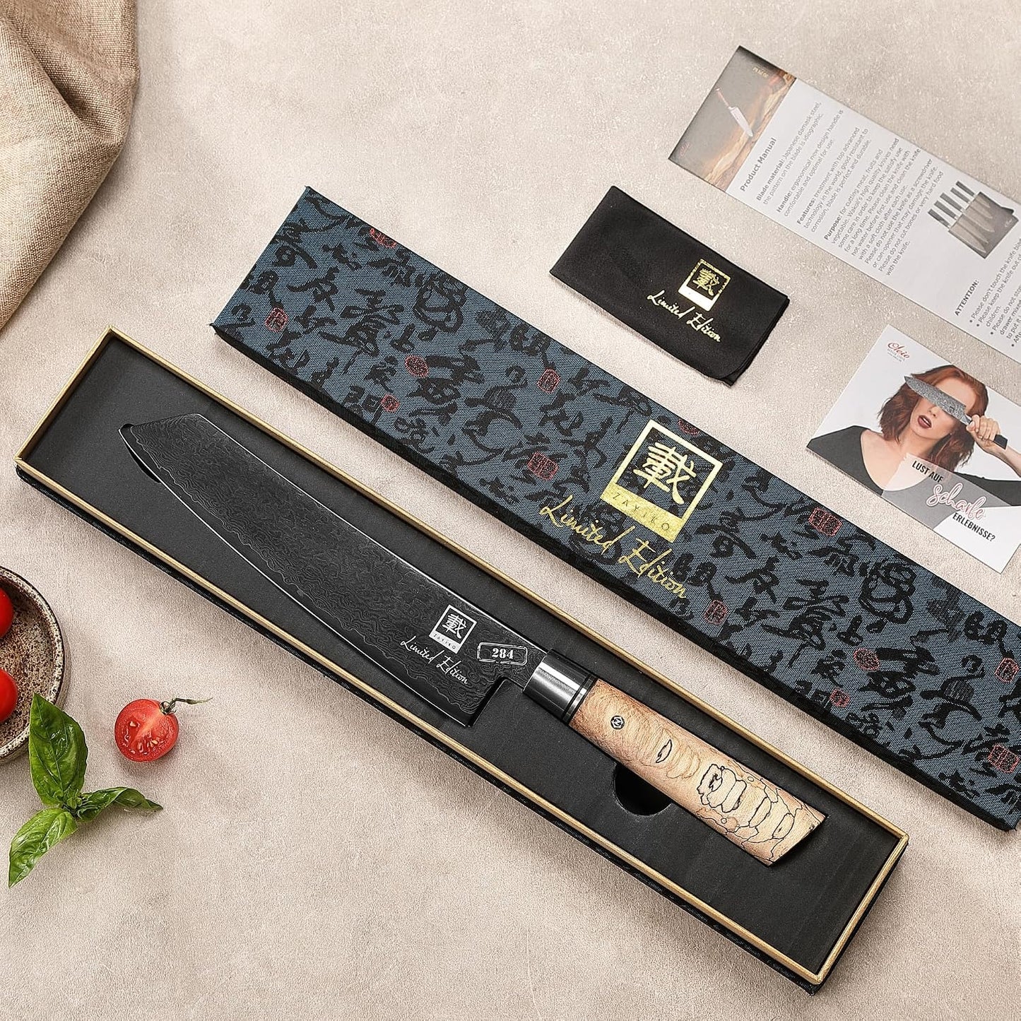 Limited Edition Copper Damascus Chef’s Knife – 8.3" Kiritsuke Blade | Damascus Steel with VG10 Core & Copper Texture | Maple Wood Handle | Professional Kitchen Knife in Gift Box