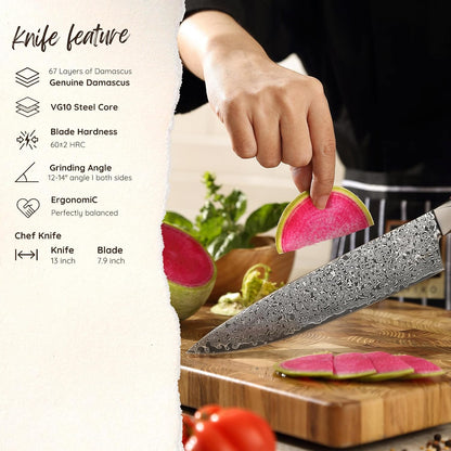 Limited Edition Copper Damascus Chef’s Knife – 8.3" Kiritsuke Blade | Damascus Steel with VG10 Core & Copper Texture | Maple Wood Handle | Professional Kitchen Knife in Gift Box