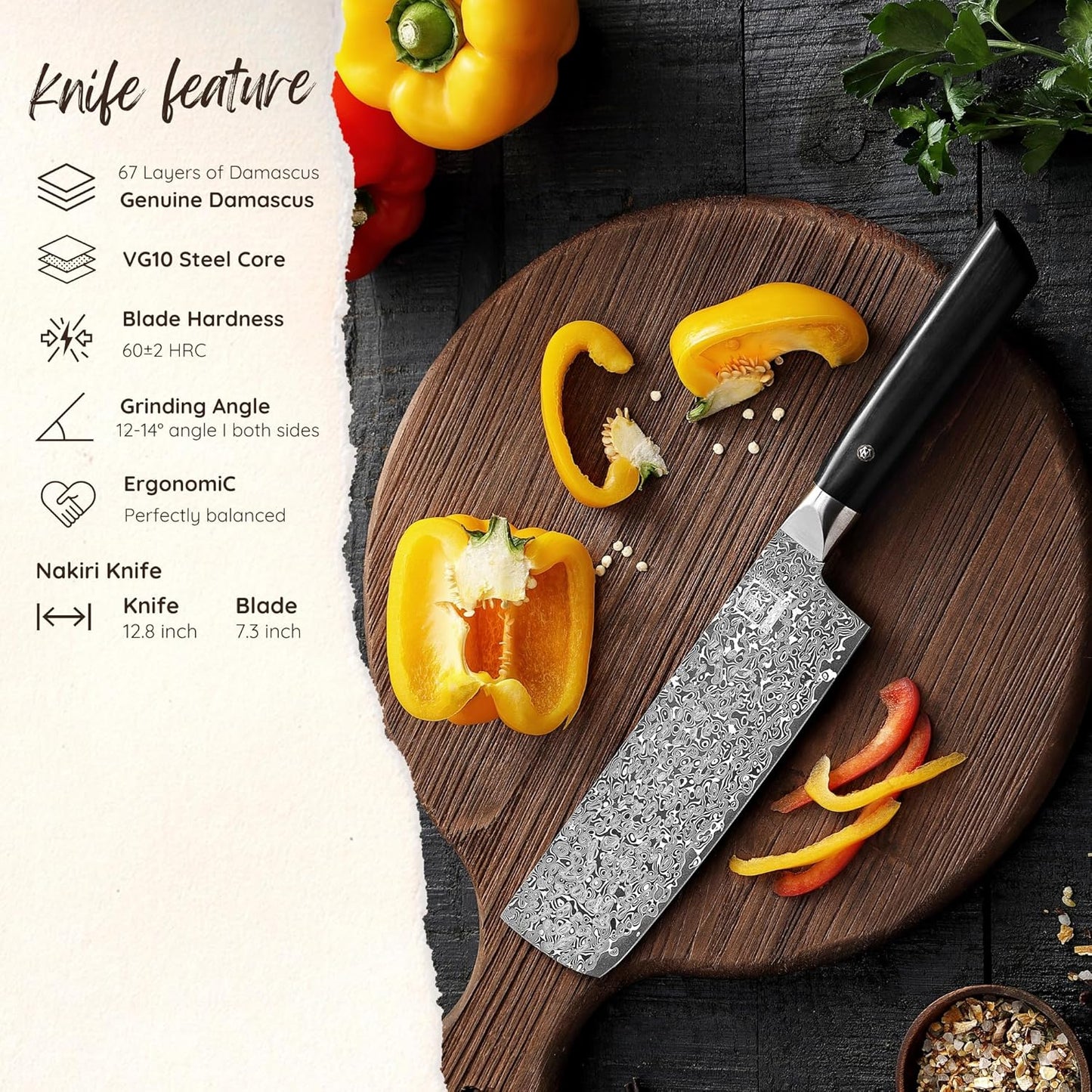 Limited Edition Copper Damascus Chef’s Knife – 8.3" Kiritsuke Blade | Damascus Steel with VG10 Core & Copper Texture | Maple Wood Handle | Professional Kitchen Knife in Gift Box