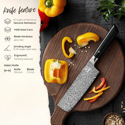 Limited Edition Copper Damascus Chef’s Knife – 8.3" Kiritsuke Blade | Damascus Steel with VG10 Core & Copper Texture | Maple Wood Handle | Professional Kitchen Knife in Gift Box