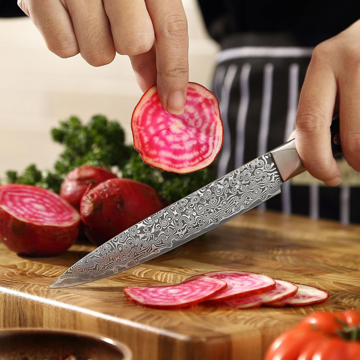 Limited Edition Copper Damascus Chef’s Knife – 8.3" Kiritsuke Blade | Damascus Steel with VG10 Core & Copper Texture | Maple Wood Handle | Professional Kitchen Knife in Gift Box
