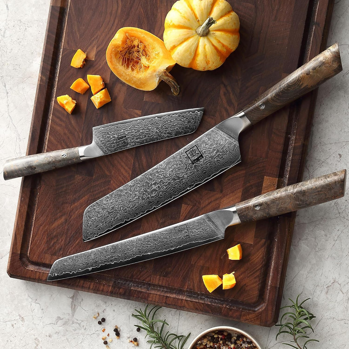 Limited Edition Copper Damascus Chef’s Knife – 8.3" Kiritsuke Blade | Damascus Steel with VG10 Core & Copper Texture | Maple Wood Handle | Professional Kitchen Knife in Gift Box