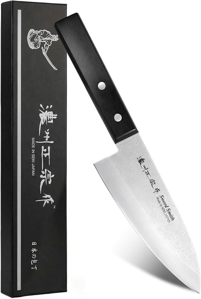 8 Inch Japanese Chef Knife, Made in Japan, Full Tang High Carbon Molybdenum Stainless Steel Gyuto Knife with Hammered Finish for Rock Chopping Meat, Fish and Vegetables