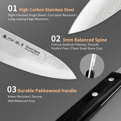 8 Inch Japanese Chef Knife, Made in Japan, Full Tang High Carbon Molybdenum Stainless Steel Gyuto Knife with Hammered Finish for Rock Chopping Meat, Fish and Vegetables