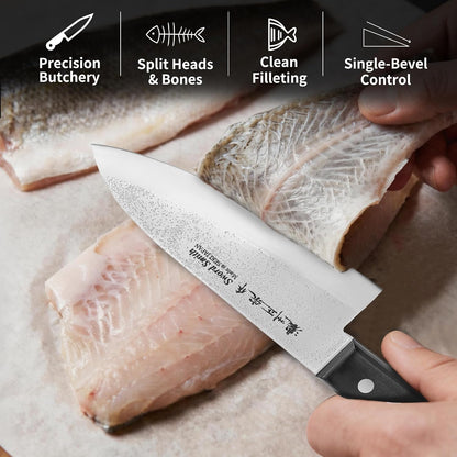 8 Inch Japanese Chef Knife, Made in Japan, Full Tang High Carbon Molybdenum Stainless Steel Gyuto Knife with Hammered Finish for Rock Chopping Meat, Fish and Vegetables