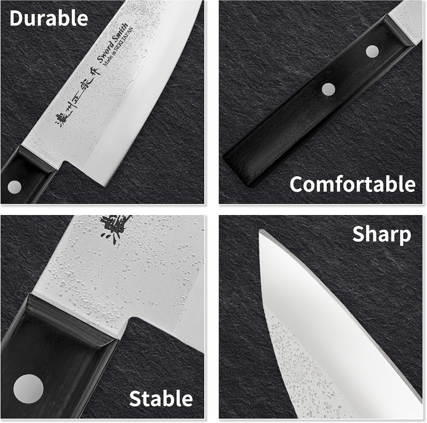 8 Inch Japanese Chef Knife, Made in Japan, Full Tang High Carbon Molybdenum Stainless Steel Gyuto Knife with Hammered Finish for Rock Chopping Meat, Fish and Vegetables