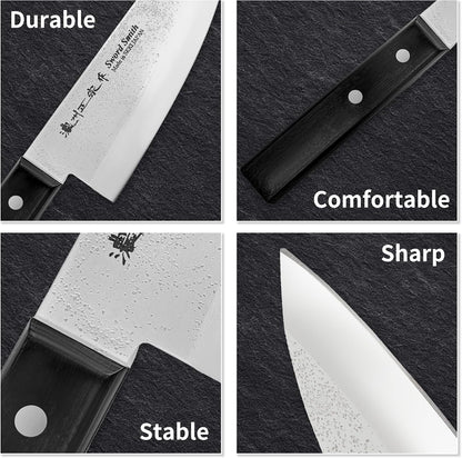 8 Inch Japanese Chef Knife, Made in Japan, Full Tang High Carbon Molybdenum Stainless Steel Gyuto Knife with Hammered Finish for Rock Chopping Meat, Fish and Vegetables