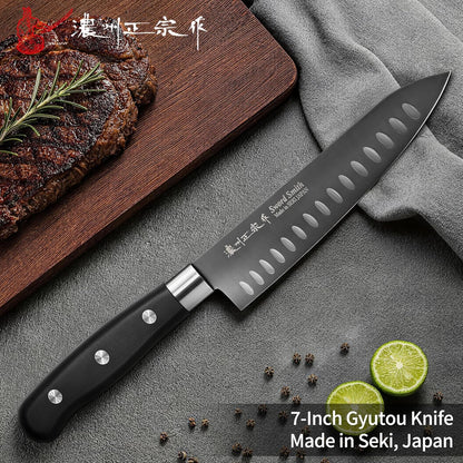 8 Inch Japanese Chef Knife, Made in Japan, Full Tang High Carbon Molybdenum Stainless Steel Gyuto Knife with Hammered Finish for Rock Chopping Meat, Fish and Vegetables