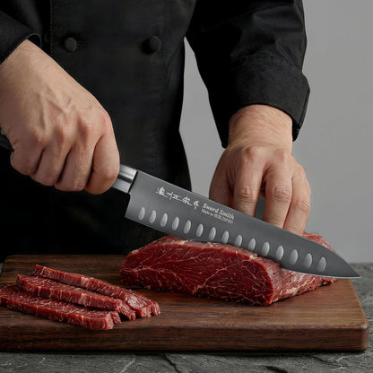 8 Inch Japanese Chef Knife, Made in Japan, Full Tang High Carbon Molybdenum Stainless Steel Gyuto Knife with Hammered Finish for Rock Chopping Meat, Fish and Vegetables