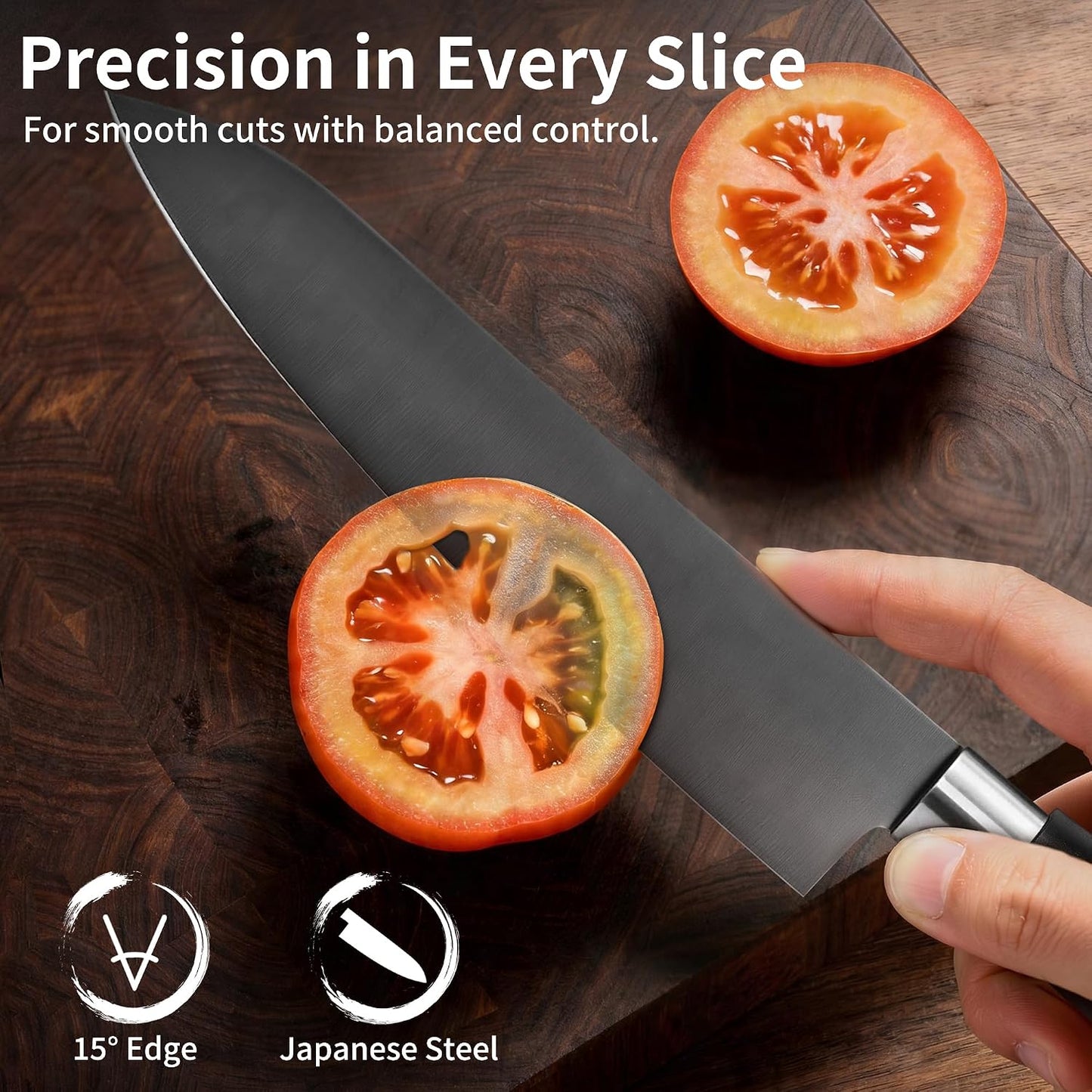 8 Inch Japanese Chef Knife, Made in Japan, Full Tang High Carbon Molybdenum Stainless Steel Gyuto Knife with Hammered Finish for Rock Chopping Meat, Fish and Vegetables