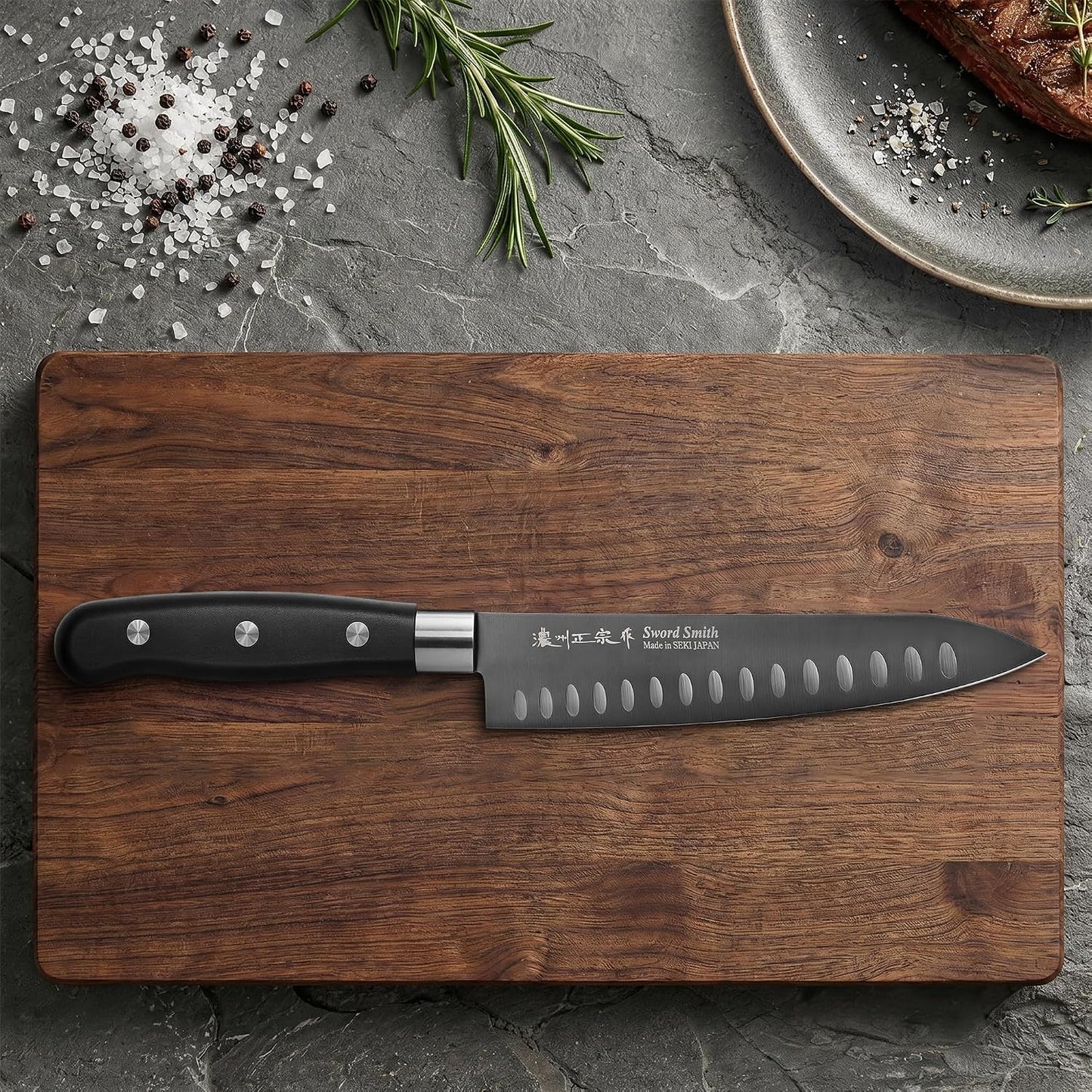 8 Inch Japanese Chef Knife, Made in Japan, Full Tang High Carbon Molybdenum Stainless Steel Gyuto Knife with Hammered Finish for Rock Chopping Meat, Fish and Vegetables