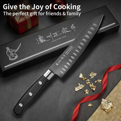 8 Inch Japanese Chef Knife, Made in Japan, Full Tang High Carbon Molybdenum Stainless Steel Gyuto Knife with Hammered Finish for Rock Chopping Meat, Fish and Vegetables