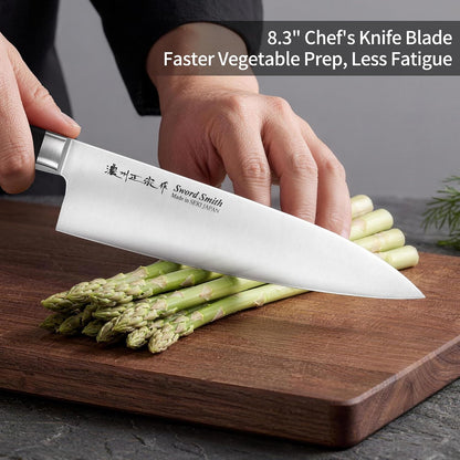 8 Inch Japanese Chef Knife, Made in Japan, Full Tang High Carbon Molybdenum Stainless Steel Gyuto Knife with Hammered Finish for Rock Chopping Meat, Fish and Vegetables