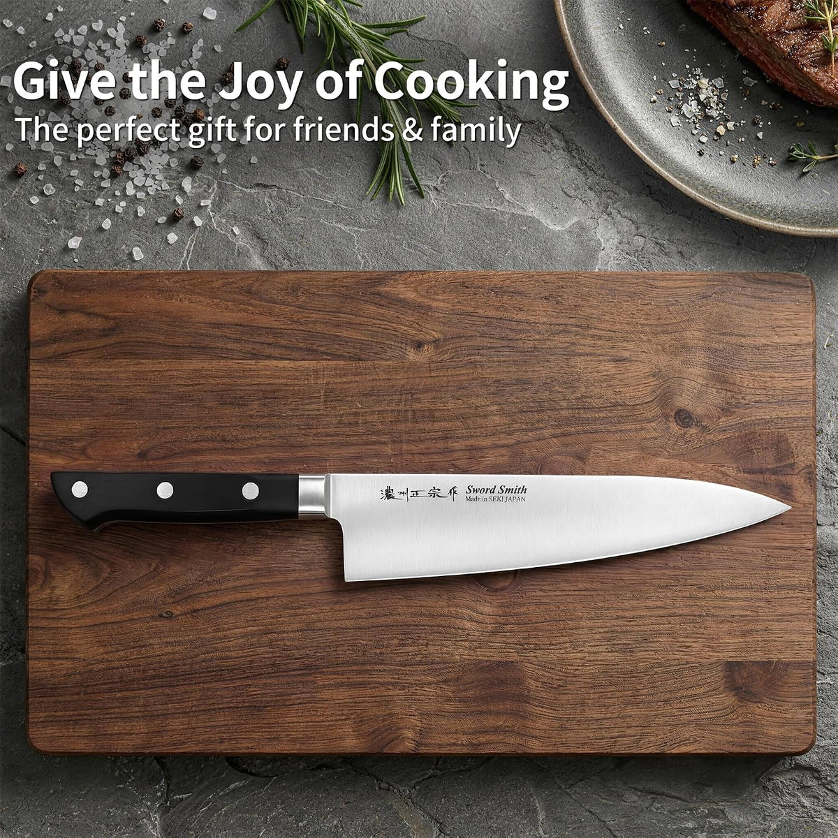 8 Inch Japanese Chef Knife, Made in Japan, Full Tang High Carbon Molybdenum Stainless Steel Gyuto Knife with Hammered Finish for Rock Chopping Meat, Fish and Vegetables