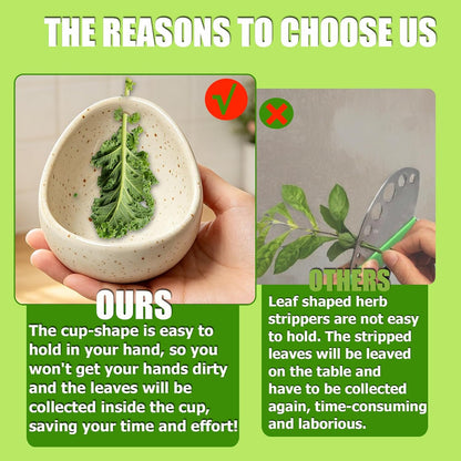2025 Latest Herb Stripper Pottery Bowl Cutter Tool: Stripping Ceramic Fresh Herbs Kale Striper Cilantro Cutting Razor Gift Herbalists Peeler Shredder Chopper Clay Small Cup (Blue(No Scissor))