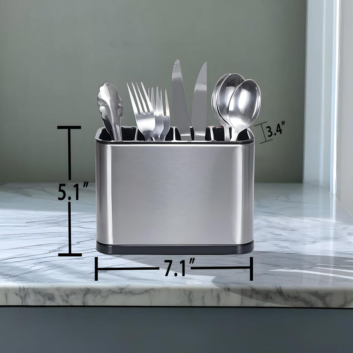 Silverware Organizer, Kitchen Utensil Holder for Counter, Stainless Steel Caddy with 4 Compartments Flatware Spoon Fork Tools Cutlery Holder Silverware Caddy for Utensil Holder（Silvery）