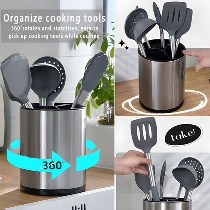 Silverware Organizer, Kitchen Utensil Holder for Counter, Stainless Steel Caddy with 4 Compartments Flatware Spoon Fork Tools Cutlery Holder Silverware Caddy for Utensil Holder（Silvery）