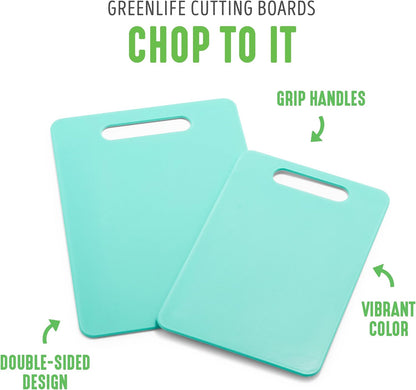 Cutting Board Set 8x12" & 10x14", Extra Durable, Meal Prep, Non-Slip, Grip Handles, Crack Resistant, Dishwasher Safe, Reversible, Versatile Kitchen Essentials, Turquoise