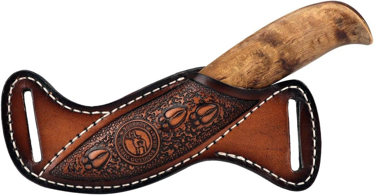 Leather Knife Sheath -Horizontal Pancake Belt Fixed Folding Knives Holster | Right Side Draw,Angled Design,Fits 1.5" Belt Wide,For Workshop,Hiking,Camping,Hunting, Retro Pattern,Open-Top Access,Compact
