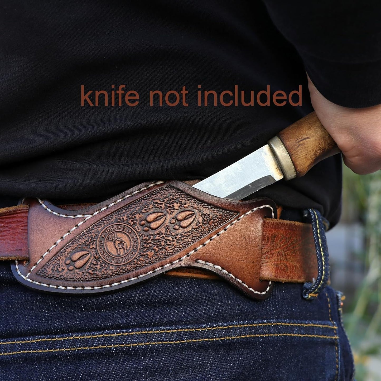 Leather Knife Sheath -Horizontal Pancake Belt Fixed Folding Knives Holster | Right Side Draw,Angled Design,Fits 1.5" Belt Wide,For Workshop,Hiking,Camping,Hunting, Retro Pattern,Open-Top Access,Compact