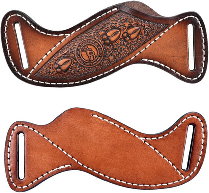 Leather Knife Sheath -Horizontal Pancake Belt Fixed Folding Knives Holster | Right Side Draw,Angled Design,Fits 1.5" Belt Wide,For Workshop,Hiking,Camping,Hunting, Retro Pattern,Open-Top Access,Compact