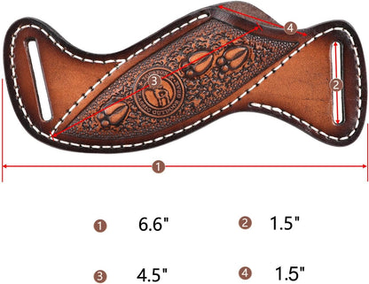 Leather Knife Sheath -Horizontal Pancake Belt Fixed Folding Knives Holster | Right Side Draw,Angled Design,Fits 1.5" Belt Wide,For Workshop,Hiking,Camping,Hunting, Retro Pattern,Open-Top Access,Compact