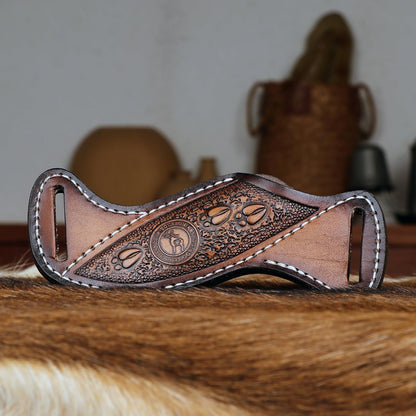 Leather Knife Sheath -Horizontal Pancake Belt Fixed Folding Knives Holster | Right Side Draw,Angled Design,Fits 1.5" Belt Wide,For Workshop,Hiking,Camping,Hunting, Retro Pattern,Open-Top Access,Compact