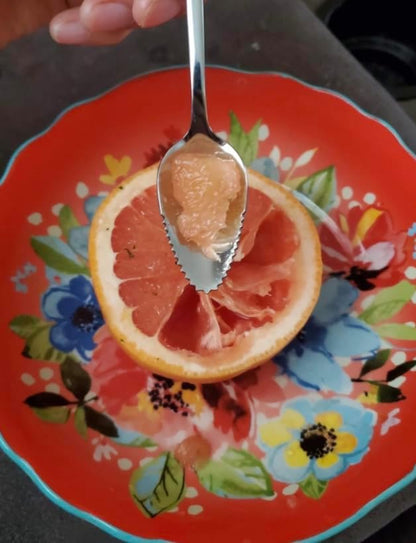 GrapeFruit Spoons with Serrated Edge Set of 2 - Stainless Steel Easy Cut and Scoop Grapefruit Spoons - Polished Mirror Food Grade - Longer Spoon Handle - Dishwasher Safe