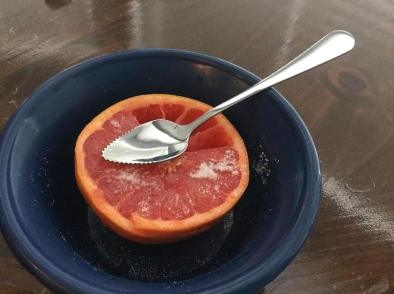 GrapeFruit Spoons with Serrated Edge Set of 2 - Stainless Steel Easy Cut and Scoop Grapefruit Spoons - Polished Mirror Food Grade - Longer Spoon Handle - Dishwasher Safe