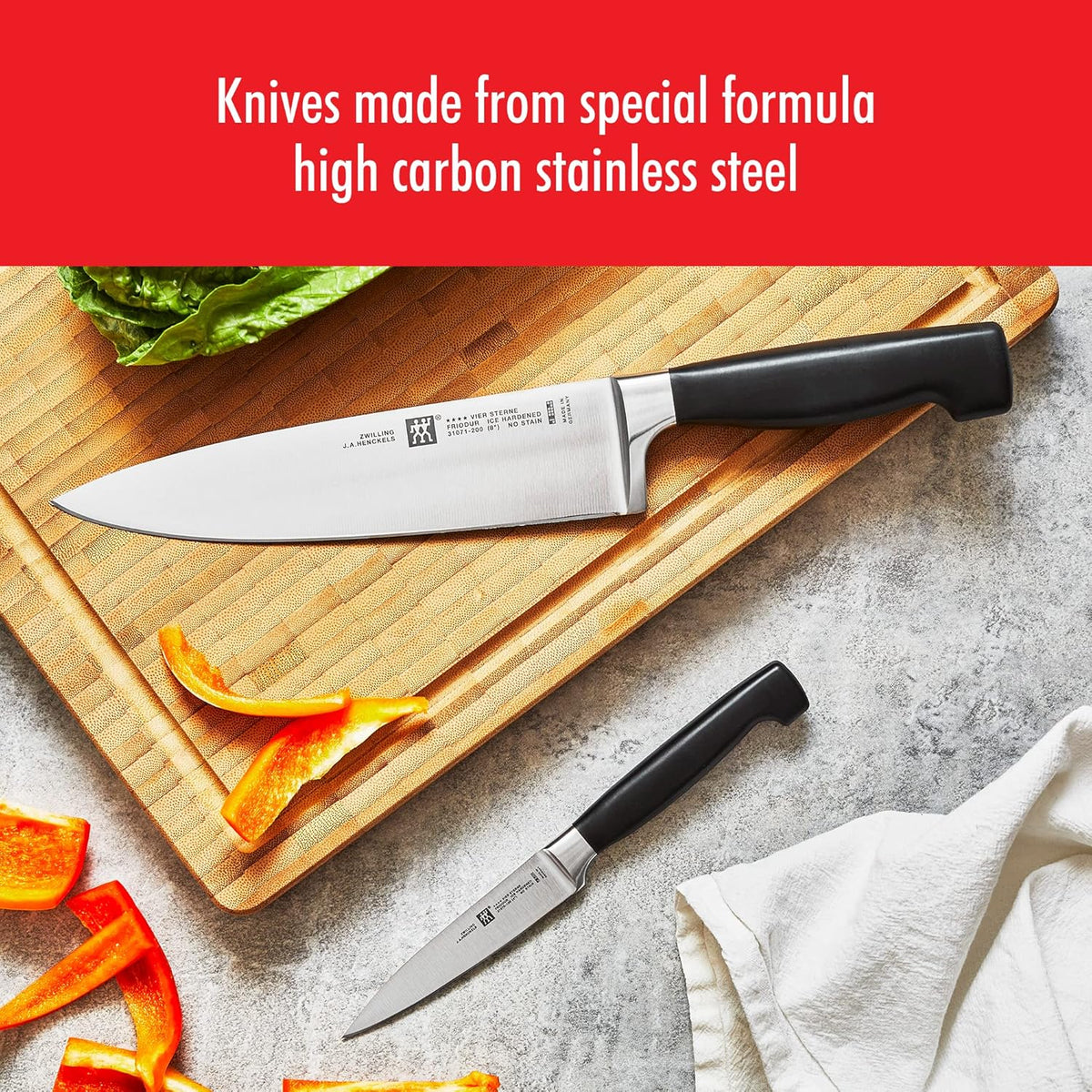 Four Star 2-Piece Razor-Sharp German Carving Set, Made in Company-Owned German Factory with Special Formula Steel perfected for almost 300 Years, Dishwasher Safe