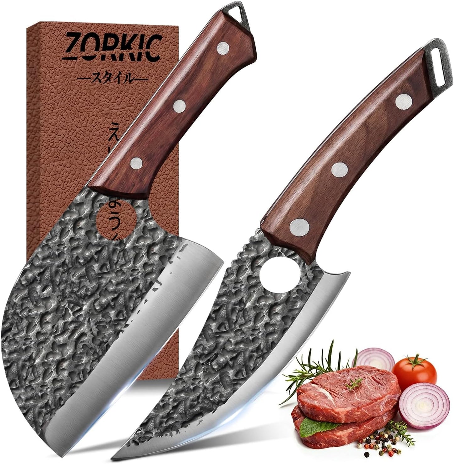 Viking Knife, Butcher Knife Set Hand Forged Boning Knives, Japanese Serbian Chef knives Kitchen Chopping for Meat Cutting Chefs Cleaver Camping Cooking, BBQ, Gifts for Men