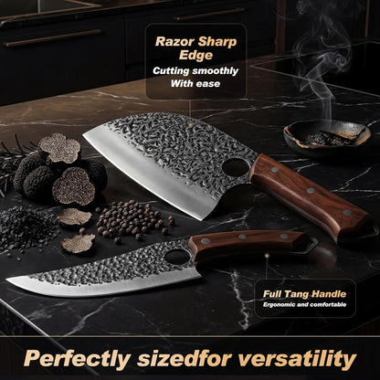 Viking Knife, Butcher Knife Set Hand Forged Boning Knives, Japanese Serbian Chef knives Kitchen Chopping for Meat Cutting Chefs Cleaver Camping Cooking, BBQ, Gifts for Men