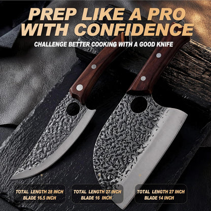 Viking Knife, Butcher Knife Set Hand Forged Boning Knives, Japanese Serbian Chef knives Kitchen Chopping for Meat Cutting Chefs Cleaver Camping Cooking, BBQ, Gifts for Men