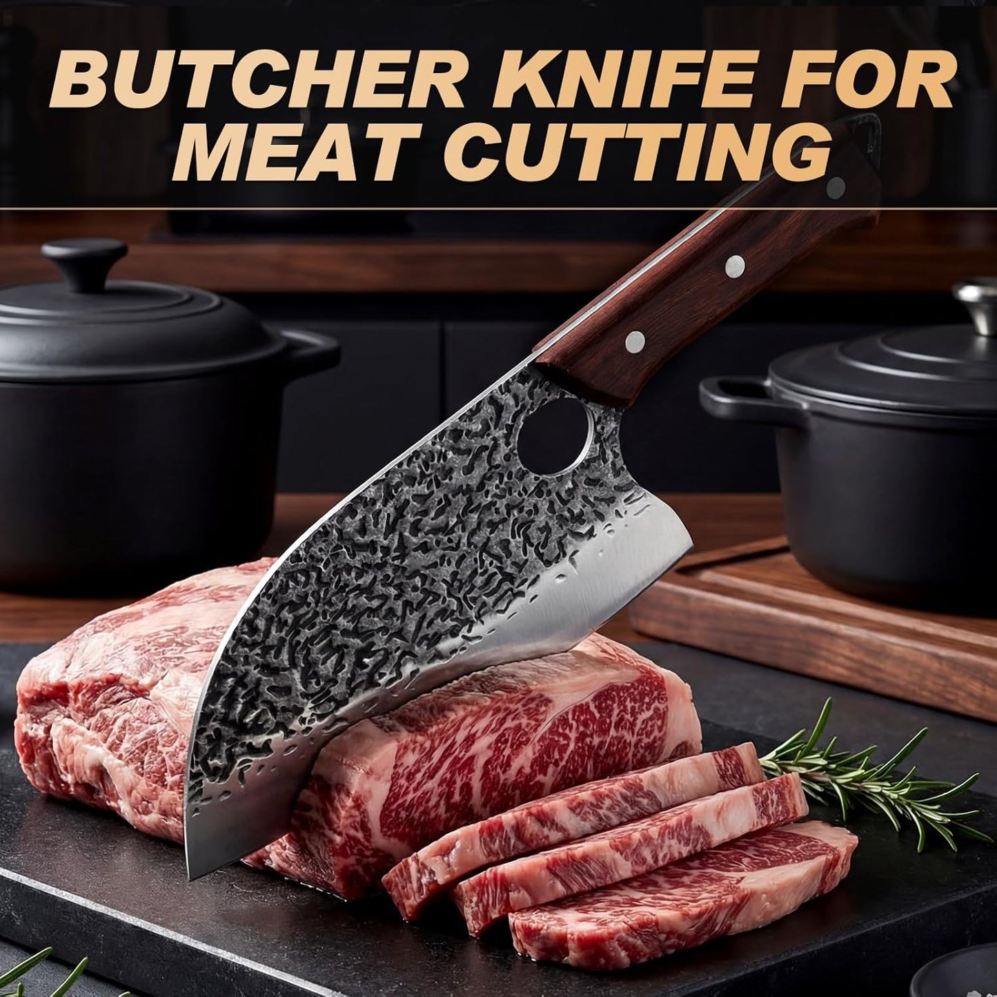 Viking Knife, Butcher Knife Set Hand Forged Boning Knives, Japanese Serbian Chef knives Kitchen Chopping for Meat Cutting Chefs Cleaver Camping Cooking, BBQ, Gifts for Men