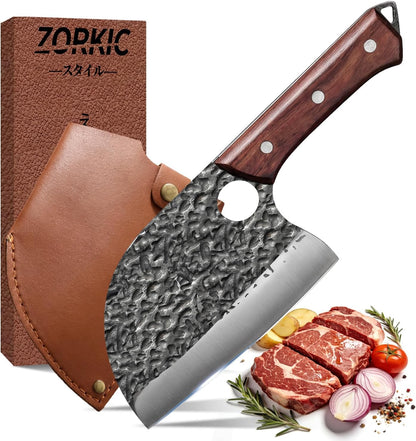 Viking Knife, Butcher Knife Set Hand Forged Boning Knives, Japanese Serbian Chef knives Kitchen Chopping for Meat Cutting Chefs Cleaver Camping Cooking, BBQ, Gifts for Men