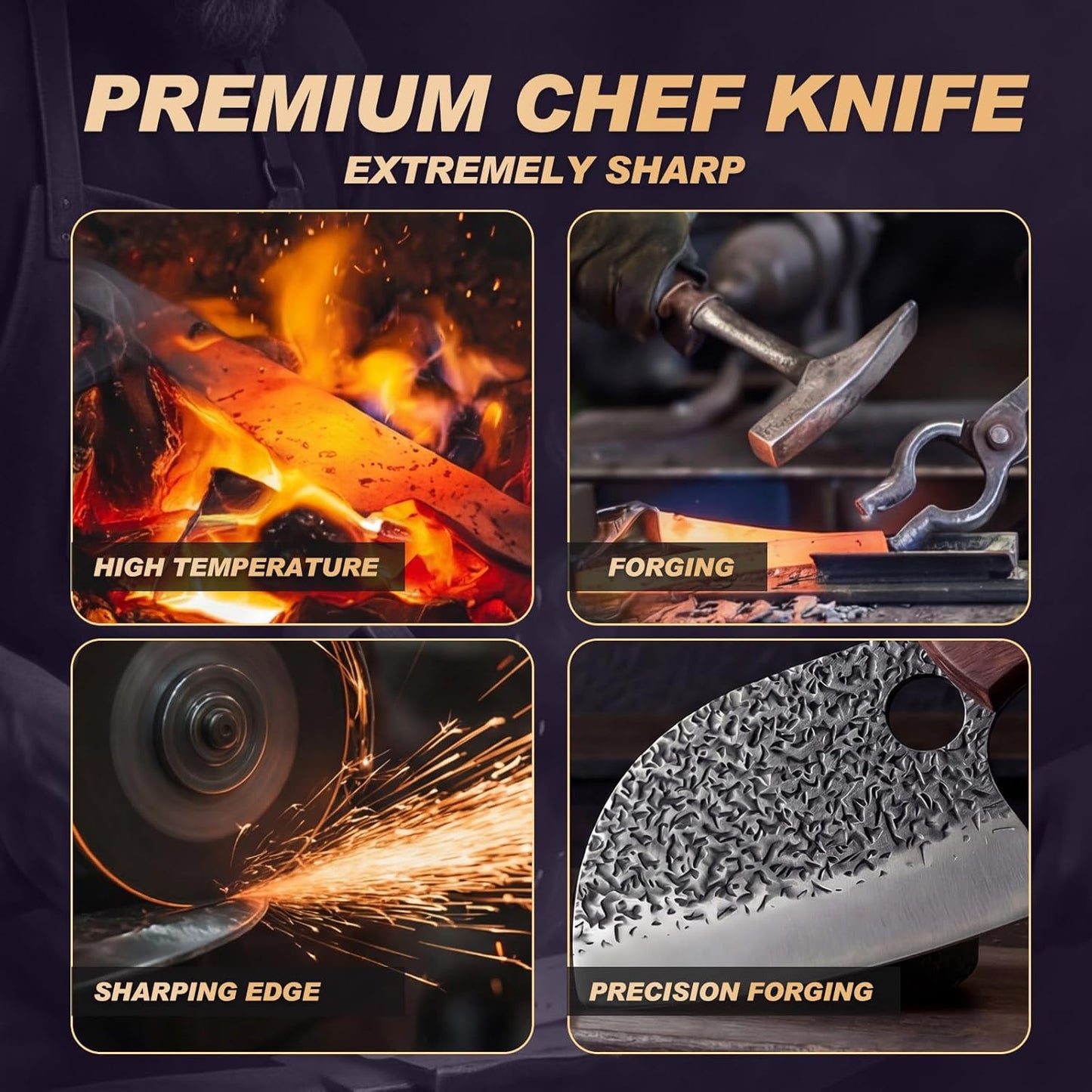 Viking Knife, Butcher Knife Set Hand Forged Boning Knives, Japanese Serbian Chef knives Kitchen Chopping for Meat Cutting Chefs Cleaver Camping Cooking, BBQ, Gifts for Men
