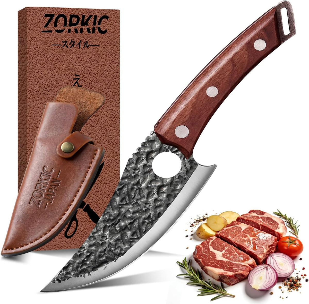 Viking Knife, Butcher Knife Set Hand Forged Boning Knives, Japanese Serbian Chef knives Kitchen Chopping for Meat Cutting Chefs Cleaver Camping Cooking, BBQ, Gifts for Men