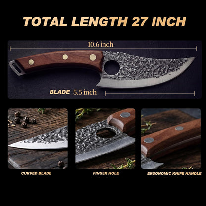Viking Knife, Butcher Knife Set Hand Forged Boning Knives, Japanese Serbian Chef knives Kitchen Chopping for Meat Cutting Chefs Cleaver Camping Cooking, BBQ, Gifts for Men